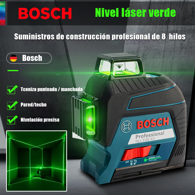 【BOSCH】 Nivel láser de 8 líneas, visible a 30 metros en exteriores, dos modos de funcionamiento son opcionales, ordene ahora y disfrute del 50% de descuento, contra reembolso y envío gratis