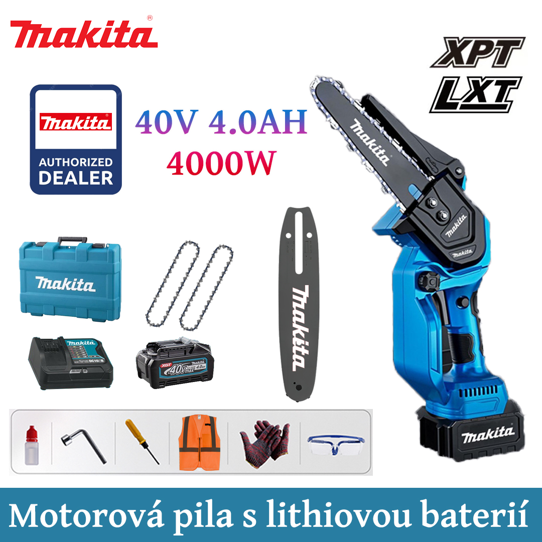 Motosserra elétrica de lítio de 8 polegadas, 4000 W, bateria de 40 V 5,0 Ah * 1, carregador, placa guia * 1, corrente * 2, caixa de ferramentas, graxa e óculos de proteção