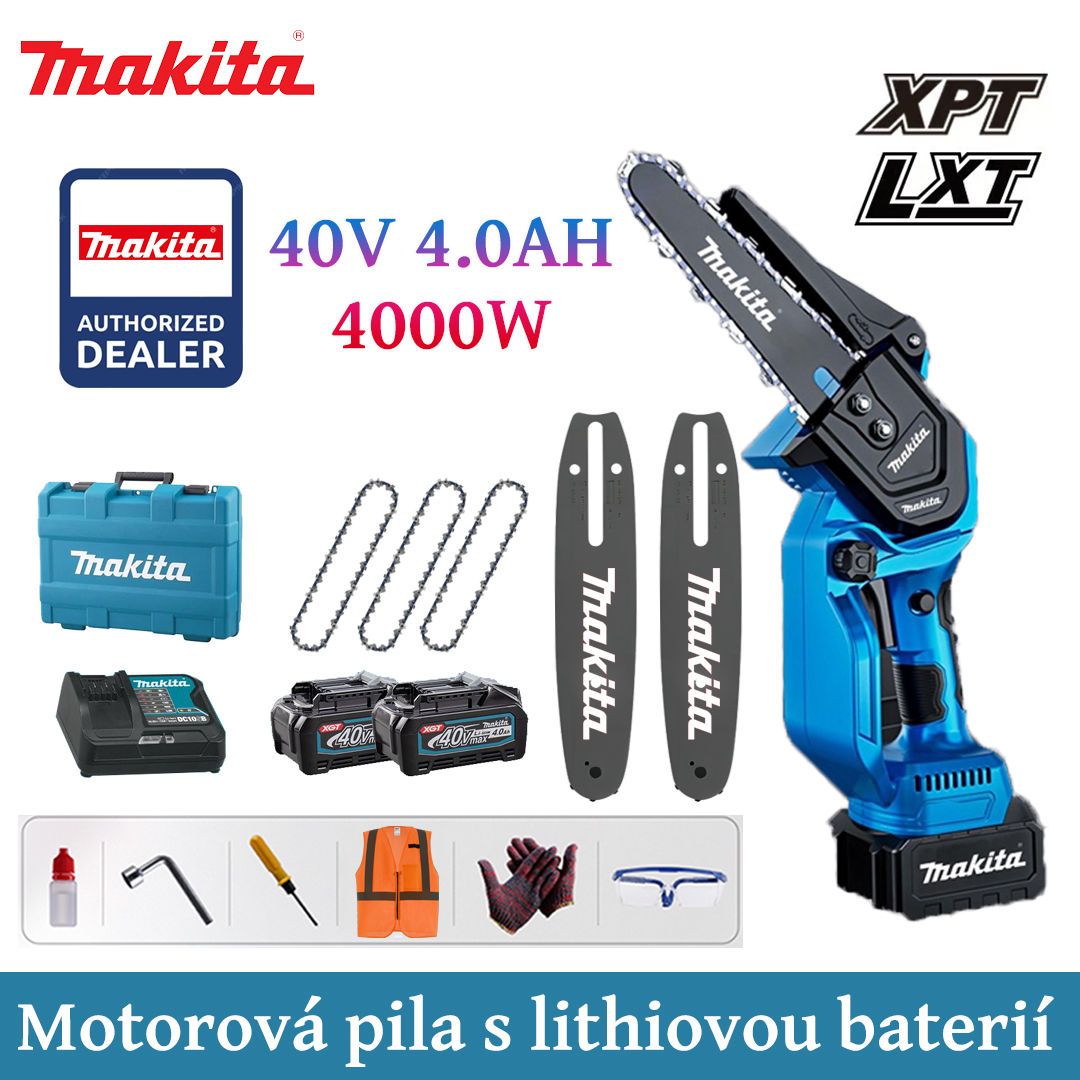 Motosserra elétrica de lítio de 8 polegadas, 4000 W, bateria de 40 V 5,0 Ah * 2, carregador, placa guia * 2, corrente * 3, caixa de ferramentas, graxa e óculos de proteção